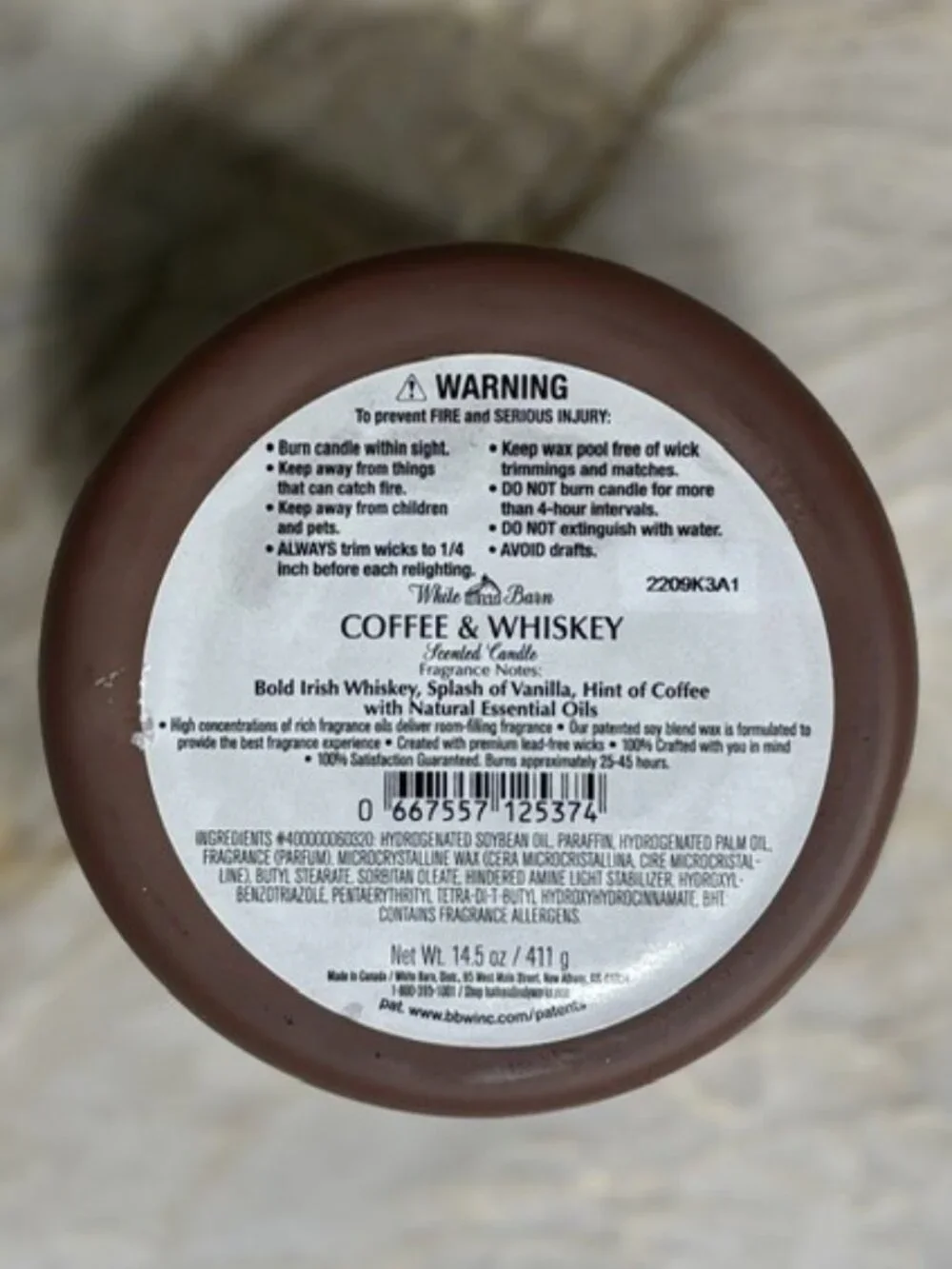 Bath Body Works White Barn Coffee & Whiskey Large 3-Wick Scented Candle 14.5 oz - Picture 4 of 6